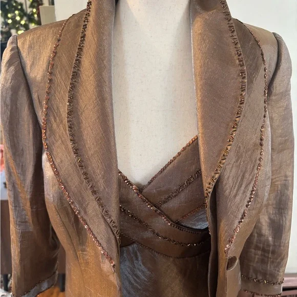 NWT Alex Evenings Beaded Dress Two Piece Set Mother Of Bride Jacket Slip Maxi - Picture 4 of 6